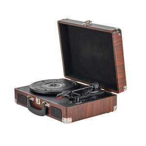 Tourne-disque vinyle multifonction en bois au design moderne, lecteur de disques à entraînement par courroie, style gramophone, avec étui - Product Image 2