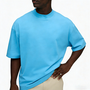 T-shirt da uomo personalizzate di lusso, oversize, in cotone pesante 100% con collo a costine, all'ingrosso - Product Image 5