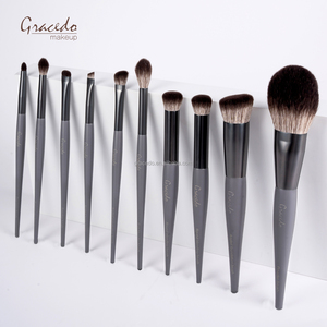 Ensemble de pinceaux de maquillage pour le visage et les yeux Gracedo Vegan avec manche en bois, poils synthétiques, 10 pièces, personnalisable, étiquette privée, gris - Product Image 1