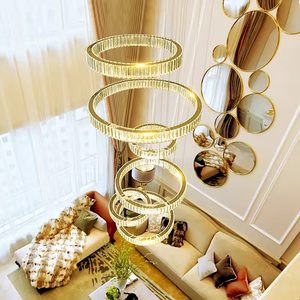 Candelabro de cristal de círculo LED grande personalizado para el hogar, Vestíbulo de Hotel, escalera, anillos de lámpara colgante, fuente de luz de bombilla de forma larga - Product Image 3