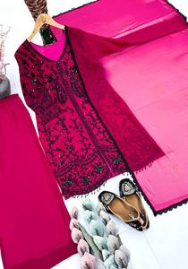 Nouvelle collection de créateurs : Ensemble haut-pantalon et dupatta en crêpe de soie française, entièrement cousu, prêt-à-porter, haut long et pantalon Farshi - Product Image 6