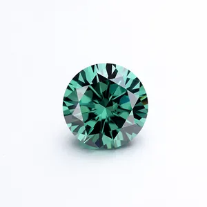 Moissanite in stile popolare con taglio brillante rotondo in pietra preziosa di colore verde scuro sintetico