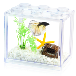 Mini aquarium carré en plastique léger de 1L avec lumière pour Betta, tortue, poisson rouge, aménagement paysager de bureau et de cuisine, espaces extérieurs - Product Image 1