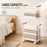 Chariot de rangement à roulettes pour linge, panier à linge détachable en fer forgé pour la maison et la salle de bain