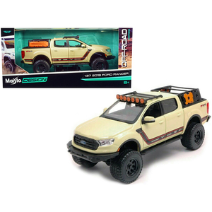 รถบรรทุก FX4ฟอร์ดแรนเจอร์ลาเรียท DCD สีแทนทรายลายทางรุ่น Off-Road 1/27รถโมเดล Diecast โดย Maisto 2019