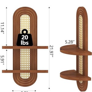Wooden Bohemian Style <b>Wall</b> <b>Mounted</b> <b>Shelf</b> Oval Two Tier Plant Storage Rack For Living Room Bedroom - Product Image 4