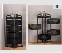 Chariot de rangement rotatif en métal à 4 niveaux pour meuble de cuisine avec revêtement en poudre