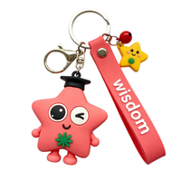 Porte-clés en caoutchouc personnalisé avec logo en relief, figurine de dessin animé 3D en PVC en forme d'étoile, pour récompenses étudiantes