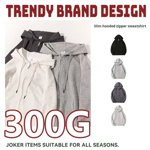 批发秋冬男士时尚休闲开衫夹克300克棉混纺实心男士连帽衫 - Product Image 2