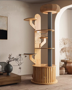 إطار تسلق خشبي جديد للقطط، شجرة قطط كبيرة، لعبة متكاملة فاخرة بتصميم بسيط متعدد الطبقات، منصة قفز عمودية للقطط بارتفاع 190 سم سهلة التركيب - Product Image 5