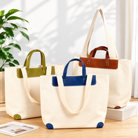 Sac fourre-tout en toile grande capacité avec bordure contrastée et doubles poignées pour emballage personnalisé, vente au détail, shopping et transport quotidien