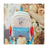 Mochila Escolar Ligera con Bloques de Color y Bordado de Oso y Conejo de Teddy Island, para Niños de Primaria, Uso Diario