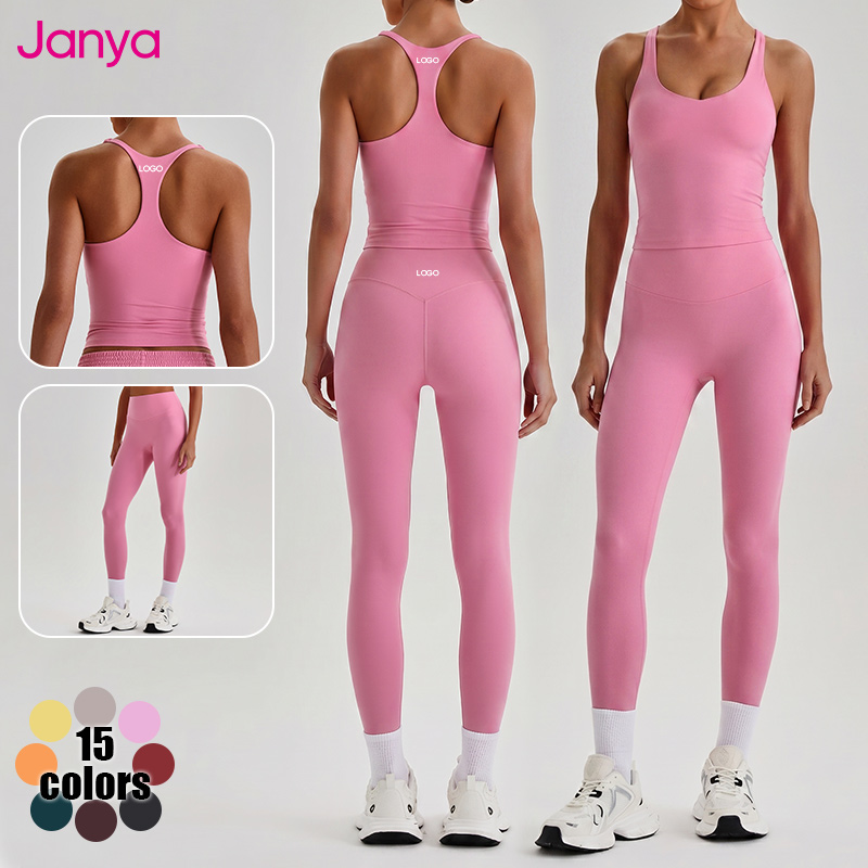 Janya Professional Women's High Waist Yoga Leggings 2 Piece Set 4-Way Stretch Gym Fitness Sets Breathable Custom Logo Activewear