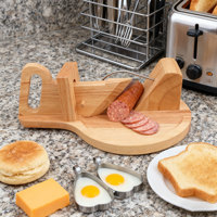 Coupeur de trancheuse de guillotine de saucisse et de chorizo en bois avec la cheville de verrouillage et la lame d'acier inoxydable