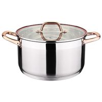 Marmite à soupe moderne en acier inoxydable 201 épaissi, base composite à neuf couches, compatible induction, double poignée, couvercle en verre trempé
