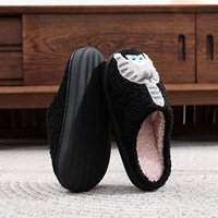 Chaussons d'hiver personnalisés, chauds, mignons, en fourrure douce, confortables, antidérapants, avec motif de chat au dos, pour femmes et hommes