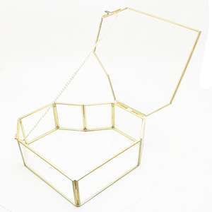 Trang trí nội thất hiển thị cửa sổ hình trái tim kính hộp đồ trang sức đồng thau viền rõ ràng Jewel trường hợp - Product Image 2