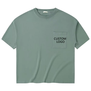 Homens Tshirt 2024 New Arrivals Brown Tee Heavyweight Drop Ombro Cotovelo Manga logotipo 100% Algodão Bolso Personalizado Men t <span class=keywords><strong>Shirt</strong></span> - Product Image 1