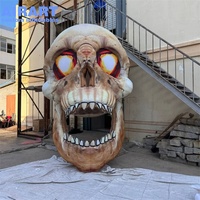 Crâne à yeux rouges gonflable lumineux LED sur mesure, grand accessoire squelette gonflable effrayant pour la décoration extérieure de Halloween et de carnaval