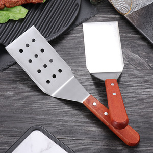 Juego de espátulas de acero inoxidable con mango de madera, 4 piezas, utensilios de cocina aptos para horno, para asar bistecs, panqueques y pizza - Product Image 2