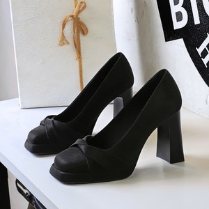 Womens Beige Block Heel <b>Pumps</b> Platform Square Toe High Heels on Formal Shoes for Office Party Wedding With Comfort Ins - Product Image 3