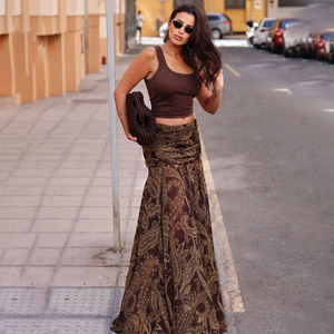 Vintage Paisley Print High Waist Slim Fit <b>Maxi</b> <b>Skirt</b> Women <b>Boho</b> Style Long <b>Skirt</b> for Beach Vacation Festival Party - Product Image 4