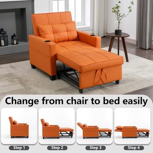 Moderno PU cuero naranja pequeño <span class=keywords><strong>plegable</strong></span> extraíble reclinable sala de estar sofá para dormir sofás sillón camas con otomana ajustable - Product Image 4