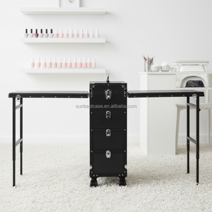 Table de <span class=keywords><strong>manucure</strong></span> pliable et portable sur roulettes, valise de cosmétologie pour poste de travail de technicien, maquilleur mobile, salon de beauté - Product Image 2