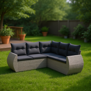 Dark Gray <b>Rattan</b> Garden <b>Sofa</b> Set 6 Seater Outdoor Contemporary Design - Product Image 2