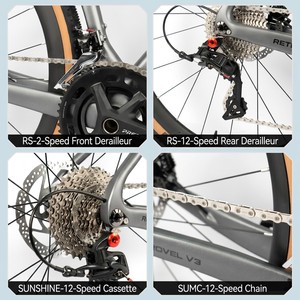 Vélo de route en carbone GRAVEL-V3 avec freins à disque, axe traversant, 24 vitesses, câblage interne hydraulique complet, suspension GR - Product Image 4