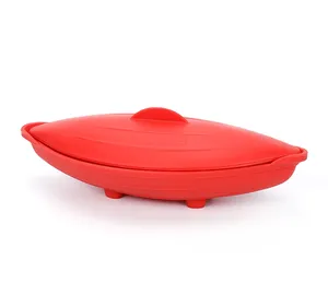 Chịu nhiệt độ cao lò vi sóng an toàn Silicone hấp với nắp thuyền Shape Silicone container thực phẩm