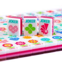 Ubin Mahjong Akrilik Motif Putar Biru Pink Pastel 160 Buah, Ubin Permainan Mahjong AS Bermotif Bunga Berlian Pita Cantik