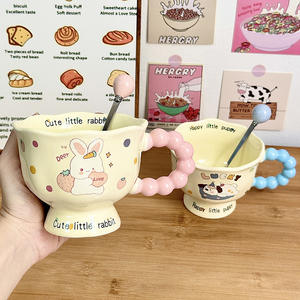 Cute Cartoon Ceramic <b>Mug</b> With Beaded Handle Rabbit And Dog Design For Girls Gift Present Occasion - Product Image 1