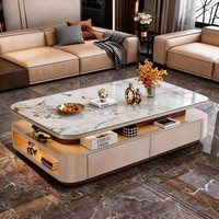 Nouvelle conception de meubles de salon, table basse à prix avantageux avec tiroir, table basse de luxe noire avec plateau en verre trempé pour la maison