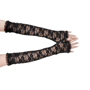 Gants en dentelle mi-doigts noirs pour l'été, protection solaire, accessoires de mariage, polyester, pour femme - Product Image 2