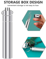 7 pièces Portable acier inoxydable argent fil dentaire avec support réutilisable écologique léger ensemble de poche pour voyage Camping