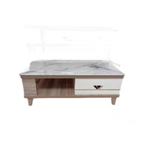 Table basse moderne en panneaux de pierre et cadre en bois, meuble de salon multifonctionnel avec rangement, table à thé et meuble TV combinés, style moderne