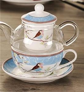 ชุดน้ำชายามบ่ายแบบเรียบง่ายหม้อเซรามิกลายดอกไม้และนกสีน้ำเงิน - Product Image 1