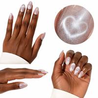 Faux ongles autocollants œil de chat en forme de cœur, faux ongles magnétiques à paillettes magenta, ongles artificiels en gros personnalisés OEM ODM sous marque privée