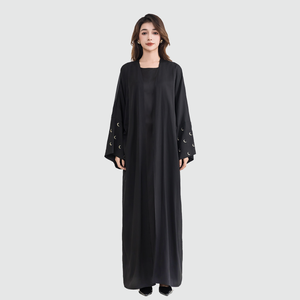 <span class=keywords><strong>Abaya</strong></span> <span class=keywords><strong>Kimono</strong></span> Modeste pour Femmes Musulmanes avec Broderie en Forme de Croissant et Manches Ouvertes, Logo Personnalisé OEM - Product Image 1