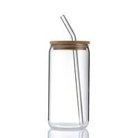 Pot en verre borosilicate à paroi simple de 16 oz avec couvercle en bambou et paille, tasse à café