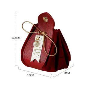 Produsen Cina 10*8 * H12.5cm grosir ritel Harga Murah warna merah kulit PU antik tas kenang-kenangan manis untuk tamu pernikahan