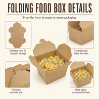 Boîte à emporter en papier kraft jetable personnalisée, emballage alimentaire pliable, boîte à lunch