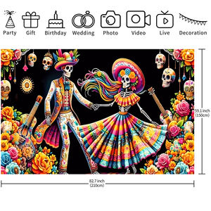 Giorno di stampa dello scheletro della decorazione della coppia morta bandiera bandiera festa di Halloween del giorno dello striscione decorazione sfondo - Product Image 6