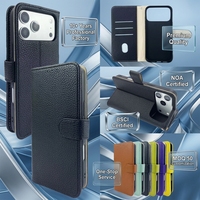 Étui portefeuille à rabat en cuir PU grain litchi de qualité supérieure avec fentes pour cartes, support et protection intégrale antichoc pour iPhone 15 16 Pro Max