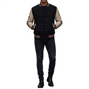 Chaqueta Varsity Negra para Hombre con Mangas Completas, Corte Regular, para Invierno, 100% Algodón/Lana, Transpirable - Product Image 6