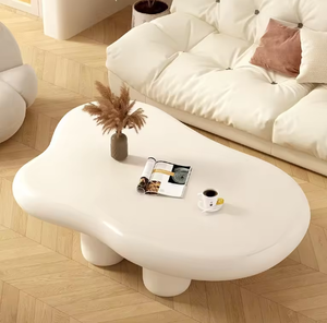 Ensemble de tables basses modernes en forme de nuage ondulé blanc crème, design minimaliste carré pour le salon - Product Image 6