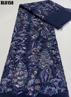 Tissu en dentelle brodée à la main avec fleurs et sequins, tissu en dentelle perlée pour robes de mariée et de soirée pour femmes colombiennes