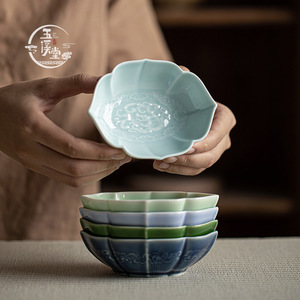 Assiette à fruits en céramique Yuxi Tang, forme de fleur en porcelaine, plat décoratif pour la maison, bol à collation pour table à thé - Product Image 1