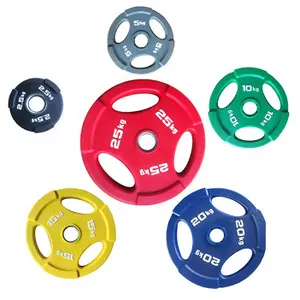 Tri-grip pelat berat dilapisi PU warna/1.25,2.5,5,10,15,20,25kg/Dia Cincin: 51mm/CPU + besi